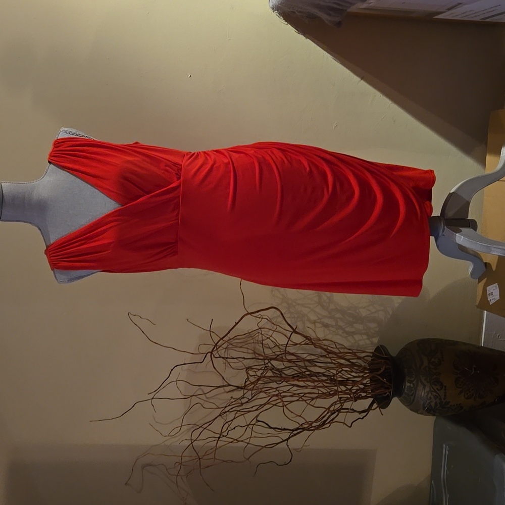Red Faux Wrap Around Dress
